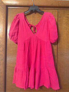 AEMI + CO Bright Pink Tie-Back Babydoll Dress